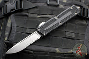 Microtech Scarab II 2024- Single Edge- Black Handle- Stonewash Part Serrated Edge Blade 1278-11