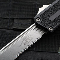 Microtech Scarab II 2024- Single Edge- Black Handle- Stonewash Part Serrated Edge Blade 1278-11