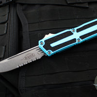 Microtech Scarab II 2024- Single Edge- Turquoise Handle- Stonewash Part Serrated Edge Blade 1278-11 TQ