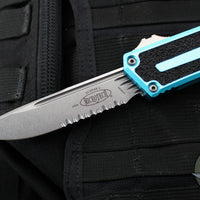 Microtech Scarab II 2024- Single Edge- Turquoise Handle- Stonewash Part Serrated Edge Blade 1278-11 TQ