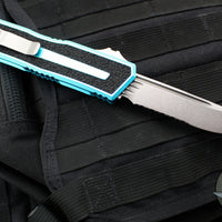 Microtech Scarab II 2024- Single Edge- Turquoise Handle- Stonewash Part Serrated Edge Blade 1278-11 TQ