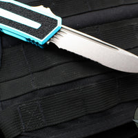 Microtech Scarab II 2024- Single Edge- Turquoise Handle- Stonewash Part Serrated Edge Blade 1278-11 TQ