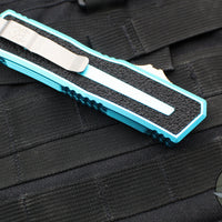 Microtech Scarab II 2024- Single Edge- Turquoise Handle- Stonewash Part Serrated Edge Blade 1278-11 TQ