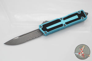 Microtech Scarab II- Single Edge- Turquoise Handle- Apocalyptic Part Serrated Blade 1278-11 APTQ