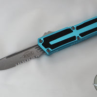 Microtech Scarab II- Single Edge- Turquoise Handle- Stonewash Part Serrated Edge Blade 1278-11 TQ
