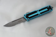 Microtech Scarab II- Single Edge- Turquoise Handle- Stonewash Part Serrated Edge Blade 1278-11 TQ