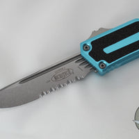 Microtech Scarab II- Single Edge- Turquoise Handle- Stonewash Part Serrated Edge Blade 1278-11 TQ