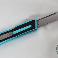 Microtech Scarab II- Single Edge- Turquoise Handle- Stonewash Part Serrated Edge Blade 1278-11 TQ