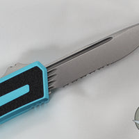 Microtech Scarab II- Single Edge- Turquoise Handle- Stonewash Part Serrated Edge Blade 1278-11 TQ