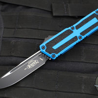 Microtech Scarab II- Single Edge- Blue Handle- Black Plain Edge Blade 1278-1 BL