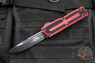 Microtech Scarab II- Single Edge- Red Handle- Black Plain Edge Blade 1278-1 RD