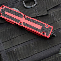 Microtech Scarab II- Single Edge- Red Handle- Black Plain Edge Blade 1278-1 RD