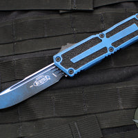 Microtech Scarab II- Gen III- Single Edge- Weathered Blue Handle- Weathered Blue Black Plain Edge Blade 1278-1 WBL