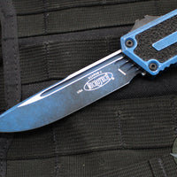 Microtech Scarab II- Gen III- Single Edge- Weathered Blue Handle- Weathered Blue Black Plain Edge Blade 1278-1 WBL