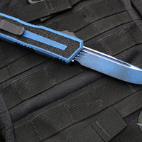 Microtech Scarab II- Gen III- Single Edge- Weathered Blue Handle- Weathered Blue Black Plain Edge Blade 1278-1 WBL