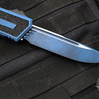 Microtech Scarab II- Gen III- Single Edge- Weathered Blue Handle- Weathered Blue Black Plain Edge Blade 1278-1 WBL