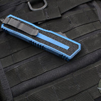 Microtech Scarab II- Gen III- Single Edge- Weathered Blue Handle- Weathered Blue Black Plain Edge Blade 1278-1 WBL