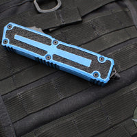 Microtech Scarab II- Gen III- Single Edge- Weathered Blue Handle- Weathered Blue Black Plain Edge Blade 1278-1 WBL