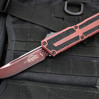 Microtech Scarab II- Gen III- Single Edge- Weathered Crimson Handle- Weathered Crimson Black Plain Edge Blade 1278-1 WCN