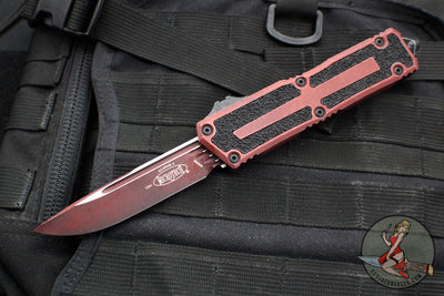 Microtech Scarab II- Gen III- Single Edge- Weathered Crimson Handle- Weathered Crimson Black Plain Edge Blade 1278-1 WCN