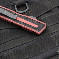 Microtech Scarab II- Gen III- Single Edge- Weathered Crimson Handle- Weathered Crimson Black Plain Edge Blade 1278-1 WCN