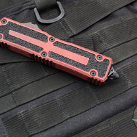 Microtech Scarab II- Gen III- Single Edge- Weathered Crimson Handle- Weathered Crimson Black Plain Edge Blade 1278-1 WCN