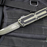 Microtech Scarab II- Gen III- Single Edge- Weathered Grenade Green Handle- Weathered Grenade Green Black Plain Edge Blade 1278-1 WGG