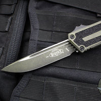 Microtech Scarab II- Gen III- Single Edge- Weathered Grenade Green Handle- Weathered Grenade Green Black Plain Edge Blade 1278-1 WGG