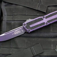 Microtech Scarab II- Gen III- Single Edge- Weathered Purple Handle- Weathered Purple Black Plain Edge Blade 1278-1 WPU