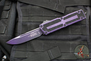 Microtech Scarab II- Gen III- Single Edge- Weathered Purple Handle- Weathered Purple Black Plain Edge Blade 1278-1 WPU