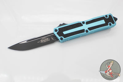 Microtech Scarab II- Single Edge- Turquoise Handle- Black Plain Edge Blade 1278-1 TQ