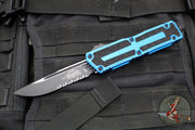 Microtech Scarab II- Single Edge- Blue Handle- Black Part Serrated Edge Blade 1278-2 BL