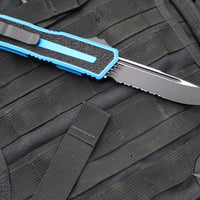 Microtech Scarab II 2024- Single Edge- Blue Handle- Black Part Serrated Edge Blade 1278-2 BL