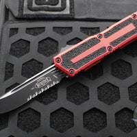 Microtech Scarab II- Single Edge- Red Handle- Black Part Serrated Edge Blade 1278-2 RD