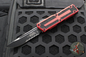 Microtech Scarab II- Single Edge- Red Handle- Black Part Serrated Edge Blade 1278-2 RD