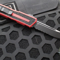 Microtech Scarab II- Single Edge- Red Handle- Black Part Serrated Edge Blade 1278-2 RD