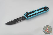 Microtech Scarab II- Single Edge- Turquoise Handle- Black Part Serrated Edge Blade 1278-2 TQ
