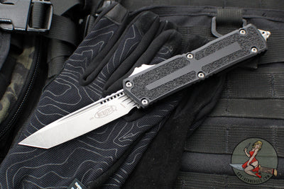 Microtech Scarab II- Tanto Edge- Black Finished Handle- Stonewash Plain Edge Blade 1279-10
