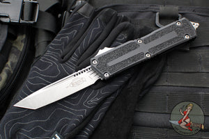 Microtech Scarab II- Tanto Edge- Black Finished Handle- Stonewash Plain Edge Blade 1279-10