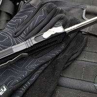 Microtech Scarab II- Tanto Edge- Black Finished Handle- Stonewash Plain Edge Blade 1279-10