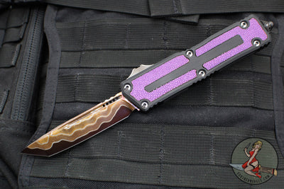 Microtech Scarab II 2024- Tanto Edge- Black Handle- Purple Stingray Inlay- Blued Baker Forge Coppermai Damascus Blade 1279-16 MS3 v1