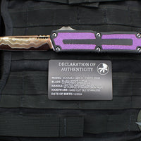 Microtech Scarab II 2024- Tanto Edge- Black Handle- Purple Stingray Inlay- Blued Baker Forge Coppermai Damascus Blade 1279-16 MS3 v1