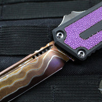 Microtech Scarab II 2024- Tanto Edge- Black Handle- Purple Stingray Inlay- Blued Baker Forge Coppermai Damascus Blade 1279-16 MS3 v1