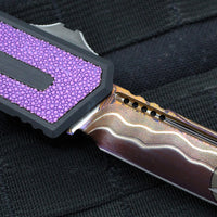 Microtech Scarab II 2024- Tanto Edge- Black Handle- Purple Stingray Inlay- Blued Baker Forge Coppermai Damascus Blade 1279-16 MS3 v1