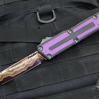 Microtech Scarab II 2024- Tanto Edge- Black Handle- Purple Stingray Inlay- Blued Baker Forge Coppermai Damascus Blade 1279-16 MS3 v2