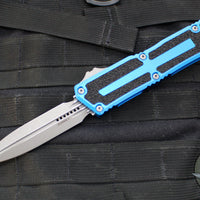 Microtech Scarab II- Gen III- Double Edge- Blue Handle- Apocalyptic Plain Edge Blade 1280-10 APBL