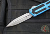 Microtech Scarab II- Gen III- Double Edge- Blue Handle- Apocalyptic Plain Edge Blade 1280-10 APBL