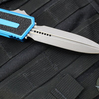 Microtech Scarab II- Gen III- Double Edge- Blue Handle- Apocalyptic Plain Edge Blade 1280-10 APBL