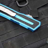 Microtech Scarab II- Gen III- Double Edge- Blue Handle- Apocalyptic Plain Edge Blade 1280-10 APBL