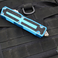 Microtech Scarab II- Gen III- Double Edge- Blue Handle- Apocalyptic Plain Edge Blade 1280-10 APBL